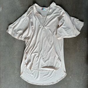 Free People Beach Bell Sleeve Tunic Dress in Beige Size Large Bohemnian Ribbed